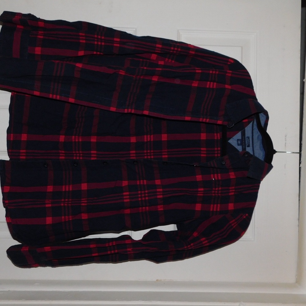 Tommy Hilfiger Black and Red Lightweight Plaid Shirt Jacket